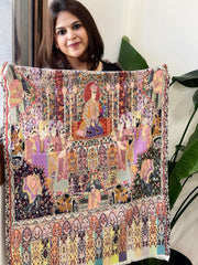 Woven Pashmina Kalamkari Stole with Embroidery - Masakalee