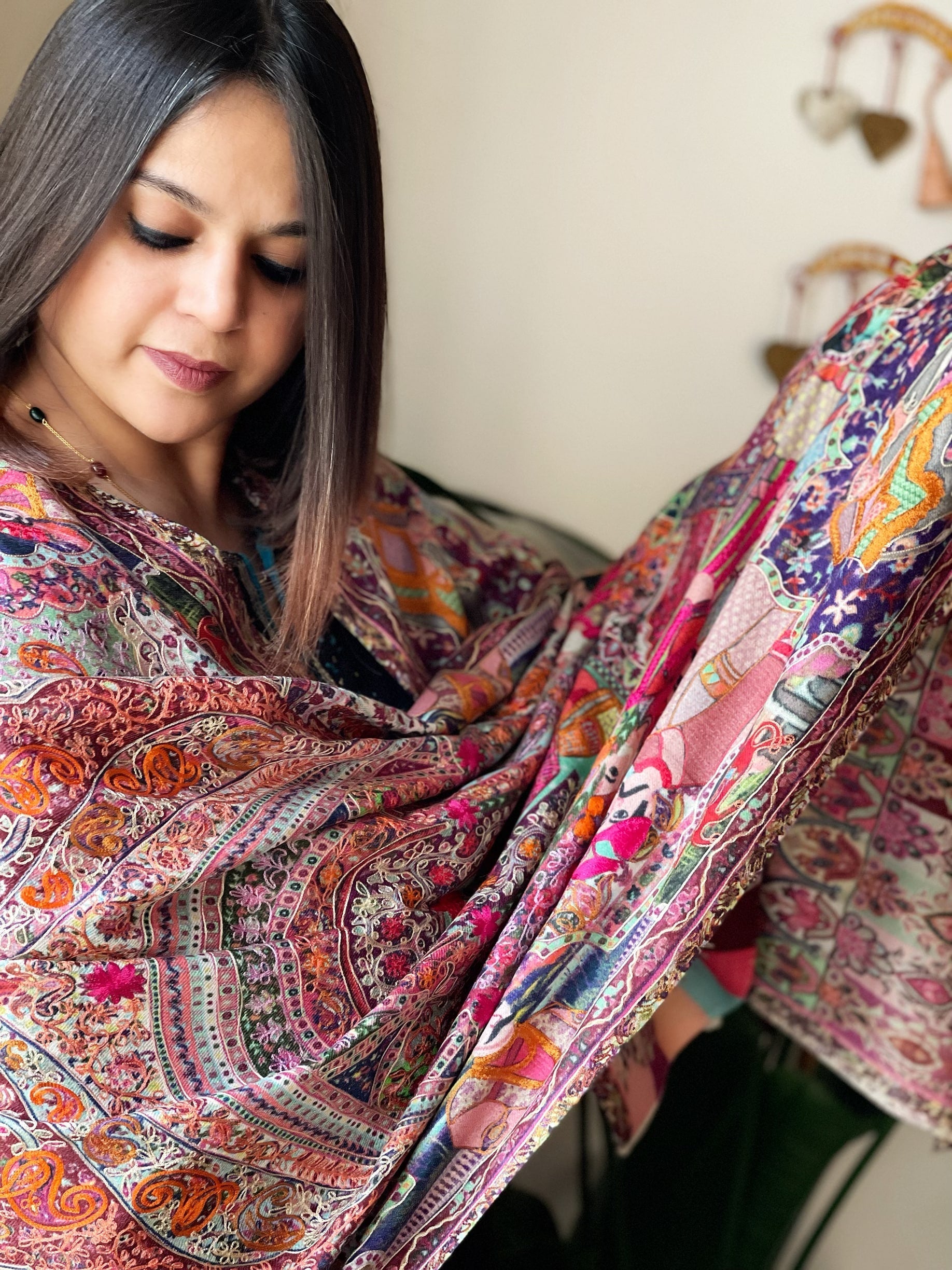 Woven Pashmina Kalamkari Stole with Embroidery - Masakalee