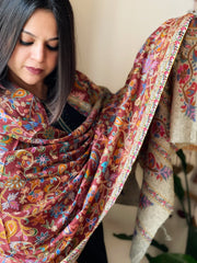 Woven Pashmina Kalamkari Stole with Embroidery - Masakalee