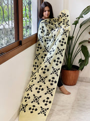 Yellow Applique handwork Dupatta in Mul Chanderi - Masakalee