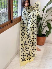 Yellow Applique handwork Dupatta in Mul Chanderi - Masakalee