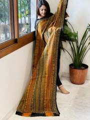 Yellow, Black Handmade Kantha Dupatta in Silk - Masakalee