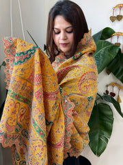 Yellow Chinon Dupatta with Aari Embroidery - Masakalee