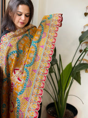 Yellow Chinon Dupatta with Aari Embroidery - Masakalee