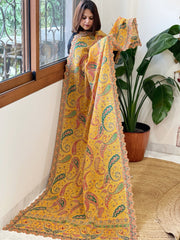 Yellow Chinon Dupatta with Aari Embroidery - Masakalee