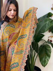 Yellow Chinon Dupatta with Aari Embroidery - Masakalee