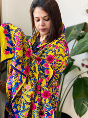 Yellow Georgette dupatta with Woolen Thread Handwork - Masakalee