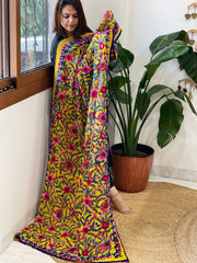 Yellow Georgette dupatta with Woolen Thread Handwork - Masakalee
