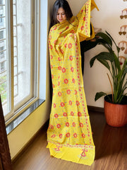 Yellow Handmade Kantha Dupatta in Pure Cotton - Masakalee