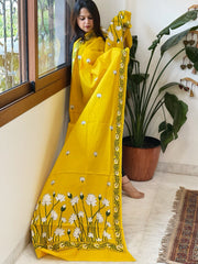 Yellow Handmade Kantha Dupatta in Pure Cotton - Masakalee