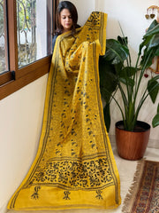 Yellow Handmade Kantha Dupatta in Silk - Masakalee