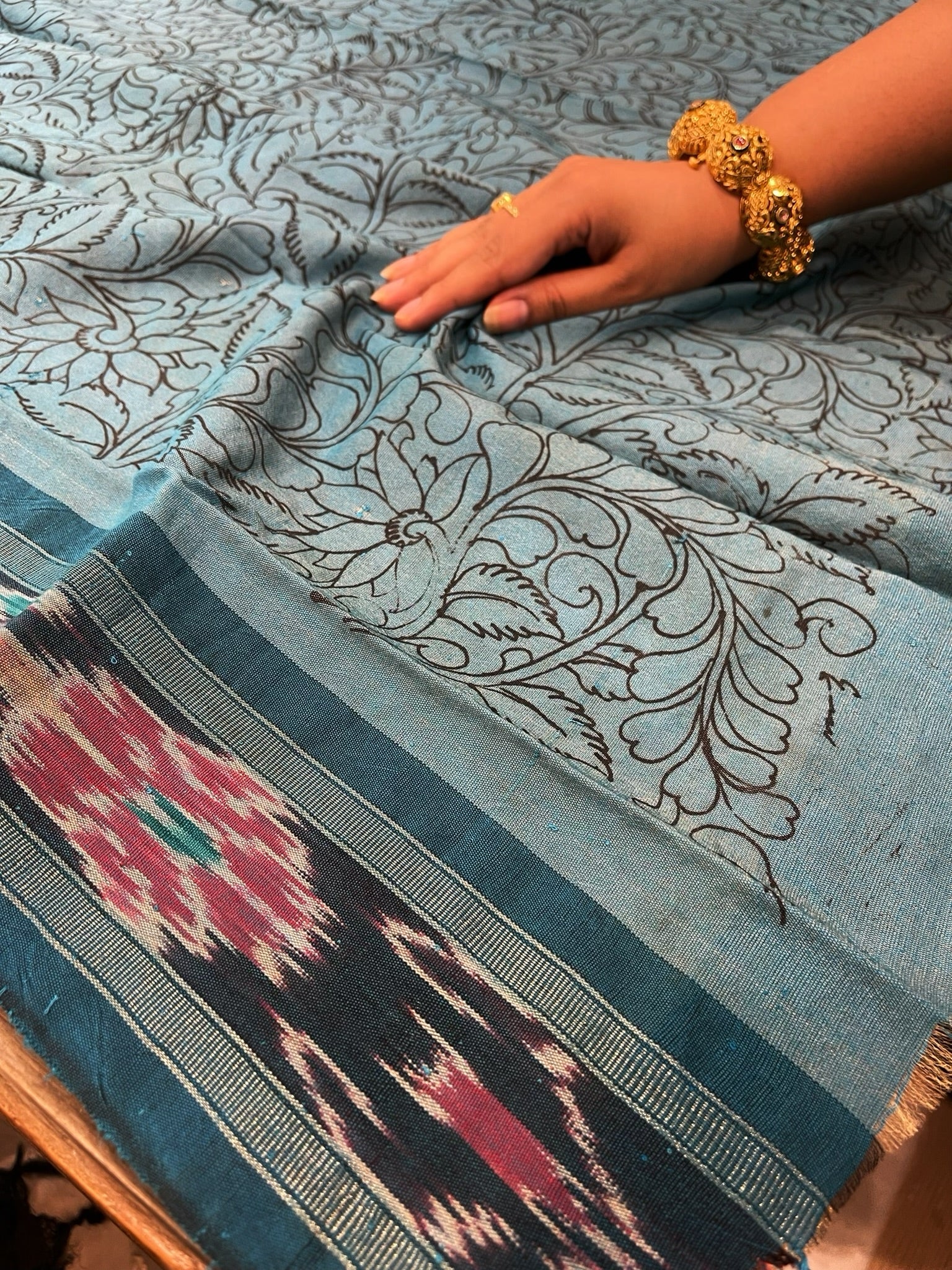 Yellow Handpainted Kalamkari Saree in Pure Tussar Silk - Masakalee