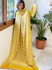 Yellow Handwoven Banarasi Rangkhat Dupatta in Pure Georgette - Masakalee