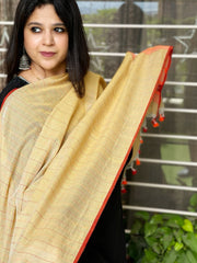 Yellow Handwoven Bhujodi Dupatta in Chanderi Cotton - Masakalee