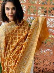 Yellow Handwoven NeemZari Bareek Bandhani with Dabka Handwork in Pure Georgette - Masakalee