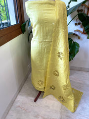 Yellow Mul Chanderi Suit Set with Cut Work - Masakalee