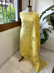 Yellow Mul Chanderi Suit Set with Cut Work - Masakalee