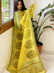 Yellow Mul Cotton Handblock Printed Dupatta - Masakalee