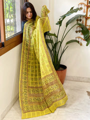 Yellow Mul Cotton Handblock Printed Dupatta - Masakalee