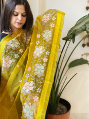 Yellow Organza Dupatta with Thread Embroidery - Masakalee