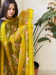 Yellow Organza Dupatta with Thread Embroidery - Masakalee