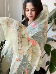 Yellow Organza Dupatta with Thread Embroidery - Masakalee