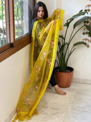 Yellow Organza Dupatta with Thread Embroidery - Masakalee