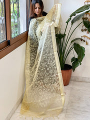 Yellow Organza Dupatta with Thread Jaal Embroidery - Masakalee