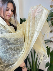 Yellow Organza Dupatta with Thread Jaal Embroidery - Masakalee