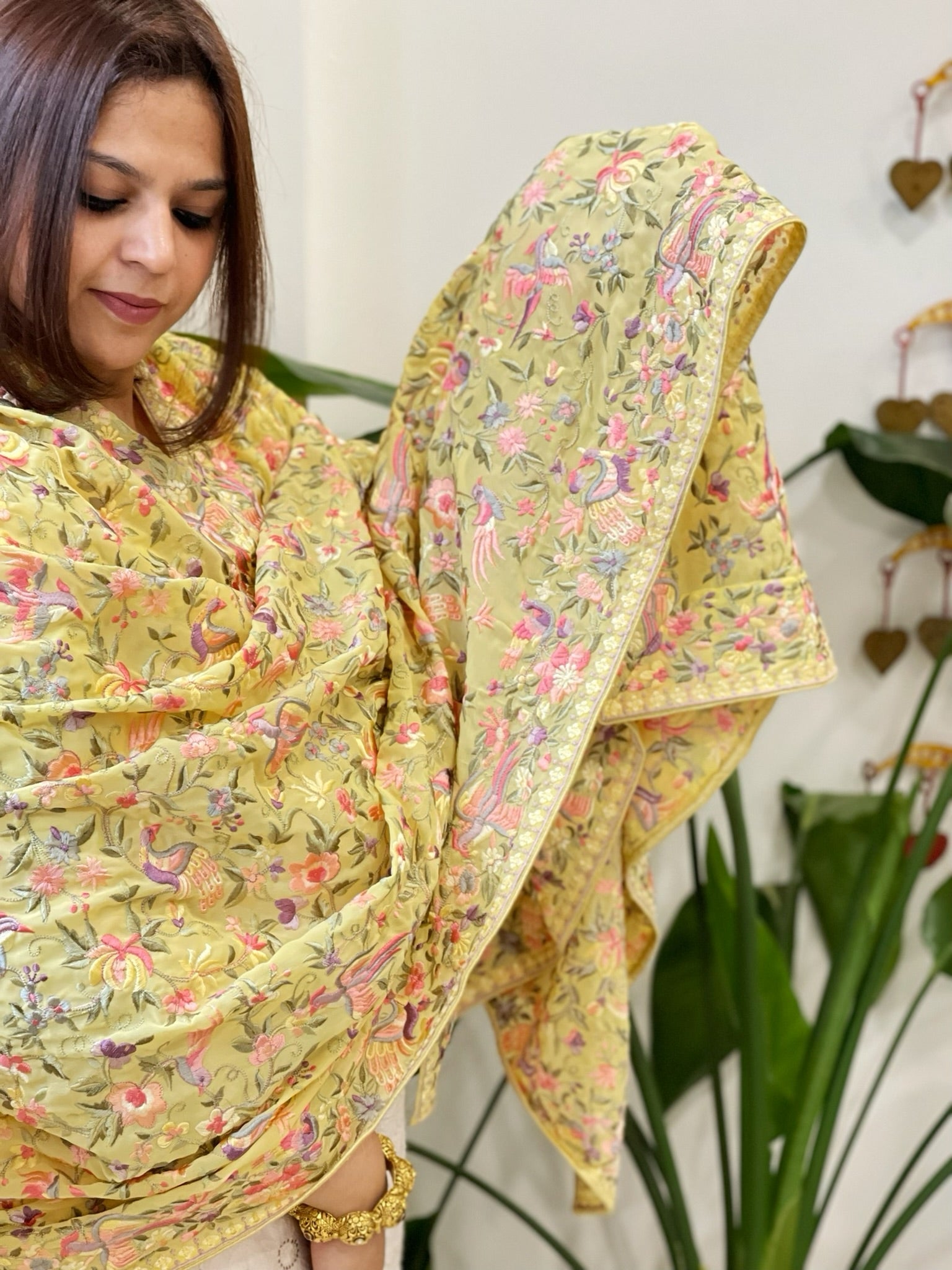 Yellow Parsi Gara Embroidery Dupatta in Georgette - Masakalee