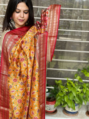 Yellow Printed Patola Dupatta in Fine Art Silk - Masakalee