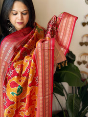 Yellow Printed Patola Dupatta in Fine Art Silk - Masakalee