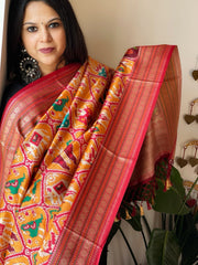 Yellow Printed Patola Dupatta in Fine Art Silk - Masakalee
