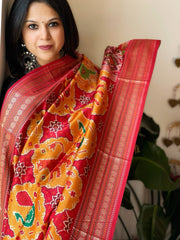 Yellow Printed Patola Dupatta in Fine Art Silk - Masakalee