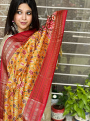 Yellow Printed Patola Dupatta in Fine Art Silk - Masakalee