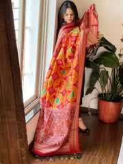 Yellow Printed Patola Dupatta in Fine Art Silk - Masakalee