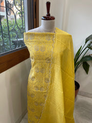Yellow Suit Set with Gold Thread Embroidery in Pure Mul - Masakalee