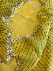 Yellow Suit Set with Pitta Work in Pure Tussar Silk - Masakalee