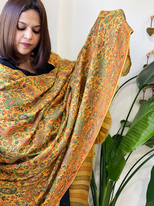 Yellow Woven Kaani Jaal Pashmina Shawl - Masakalee