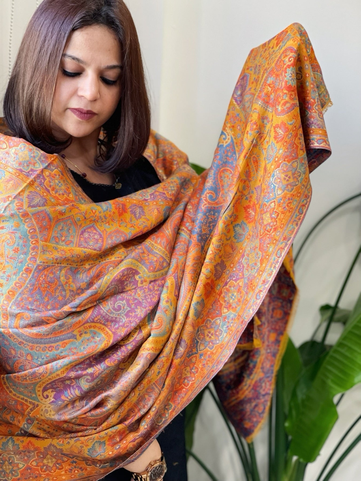 Yellow Woven Kaani Jaal Pashmina Shawl with Zari - Masakalee