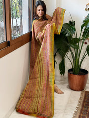 Yellowish Green Handmade Kantha Dupatta in Silk - Masakalee