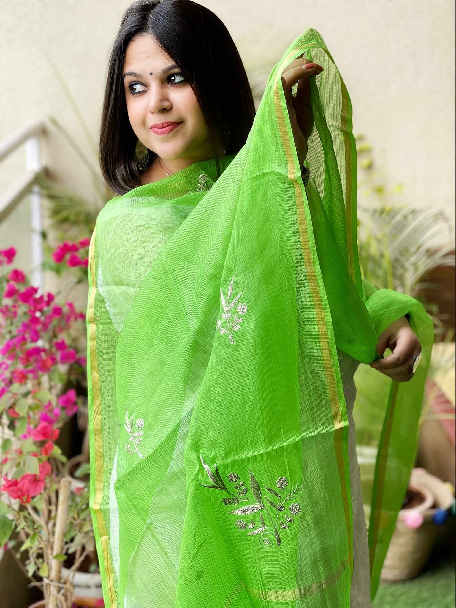 Kota Silk Dupatta with Aari Embroidery