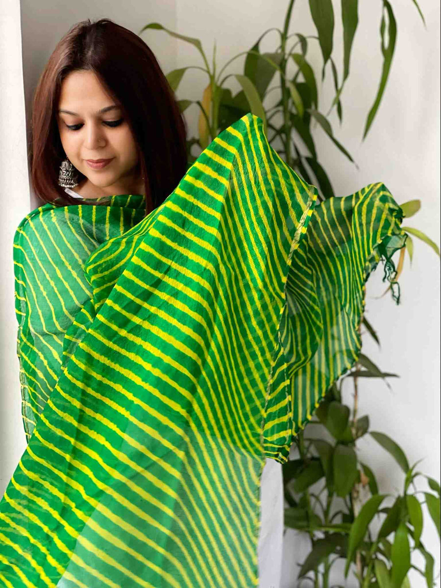 Yellow - Tie-Dye Handloom Chanderi Silk Leheriya Dupatta 51